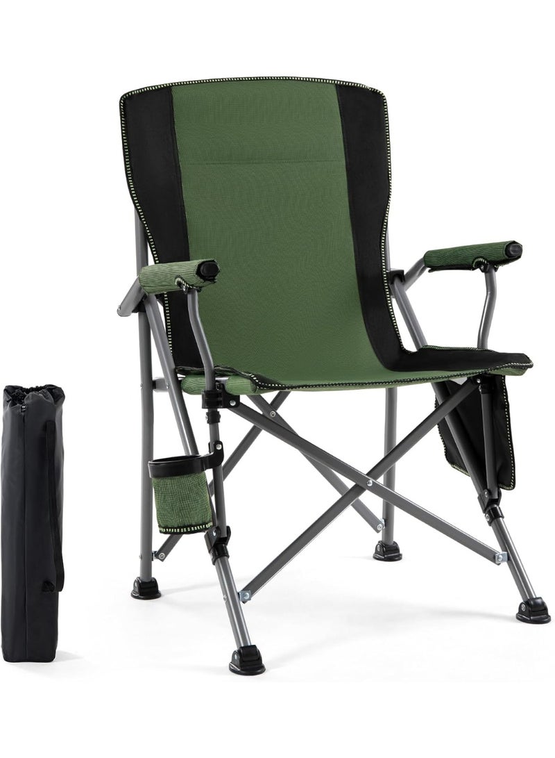 Inabyte Adult Folding Camping Chair, 330LBS Load Capacity with Cup Holder, Green Portable Outdoor Lawn Chair - Image 1